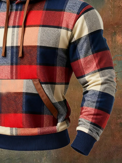 Men's Retro Plaid Contrast Color Hooded Sweatshirt