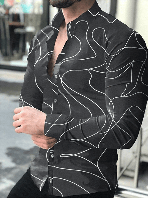 Men's Business Casual Striped Long Sleeve Shirt
