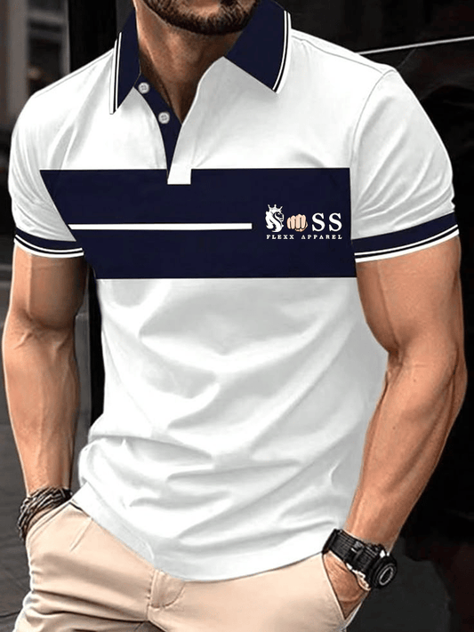 Men's Business Logo Button-Down Short Sleeve Polo Shirt