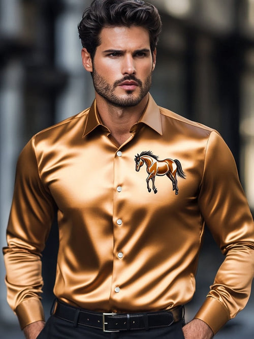 Men's Luxury Chest Art Horse Print Long Sleeve Shirt