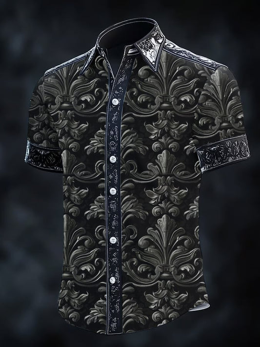 Men's Vintage Dark Baroque Print Short Sleeve Shirt