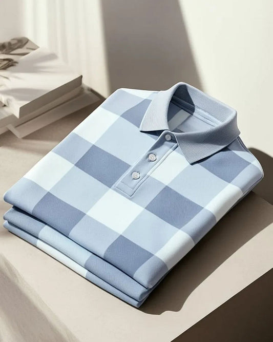 Men's Basic Casual Check Geometric Short-Sleeve Polo Shirt