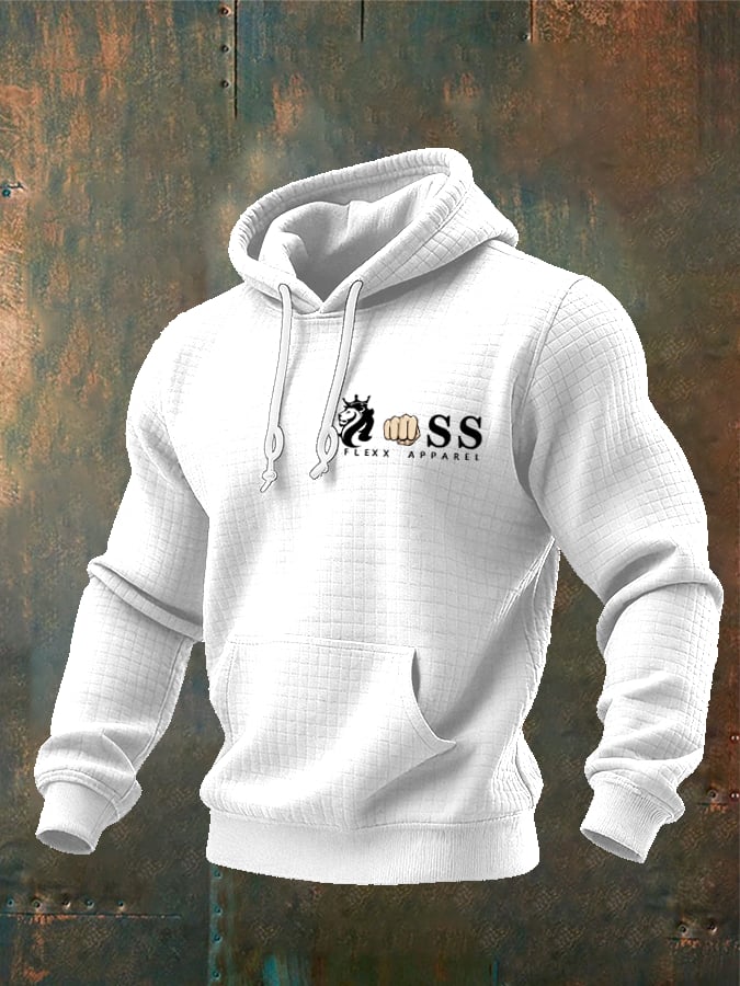Men's Retro Letter Design Gingham Fabric Hooded Sweatshirt