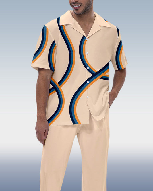 Rianmond Men's Fashion Print Short Sleeve Shirt Walking Set 3 Colors 287