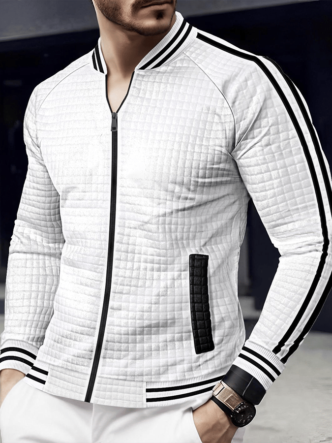 Men's Jacquard Stand Collar Solid Color Zipper Outdoor Versatile Jacket