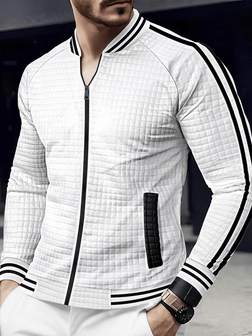 Men's Jacquard Stand Collar Solid Color Zipper Outdoor Versatile Jacket