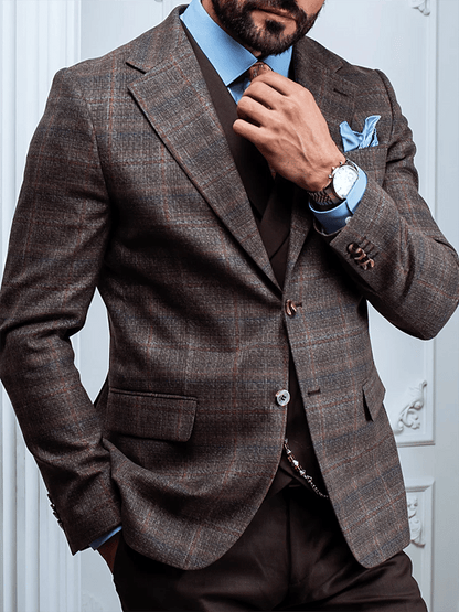 Men's Vintage Single-Breasted Plaid Gentleman's Business Suit Jacket