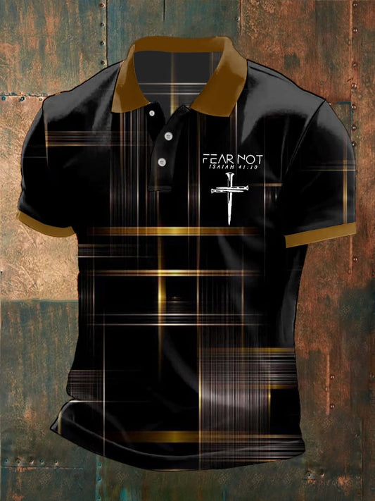 Man's Retro Fear Not Cross Printed Polo Shirt