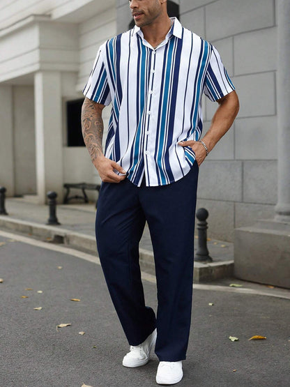 Men's Hawaiian Print Short Sleeve Shirt Walking Set 3 Colors 415