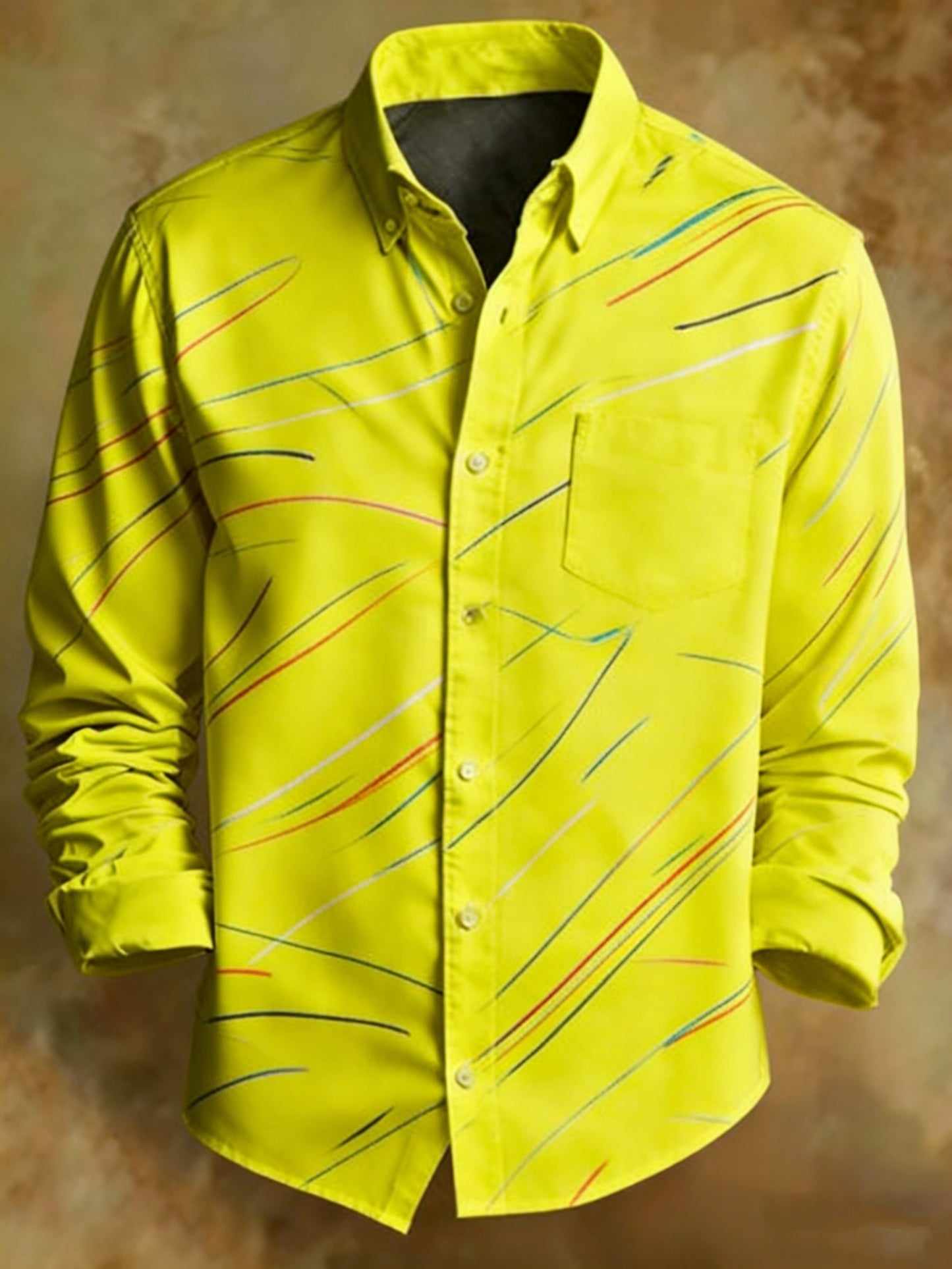 Men's Retro Abstract Lines Print Shirt