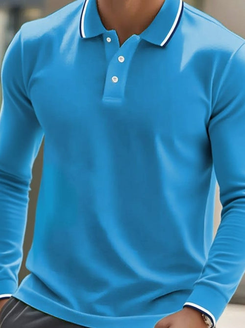 Men'S Casual Contrast Color Classic Business Long Sleeve Polo Shirt