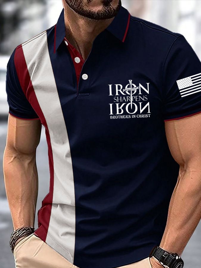 Men's faith cross American flag print POLO shirt