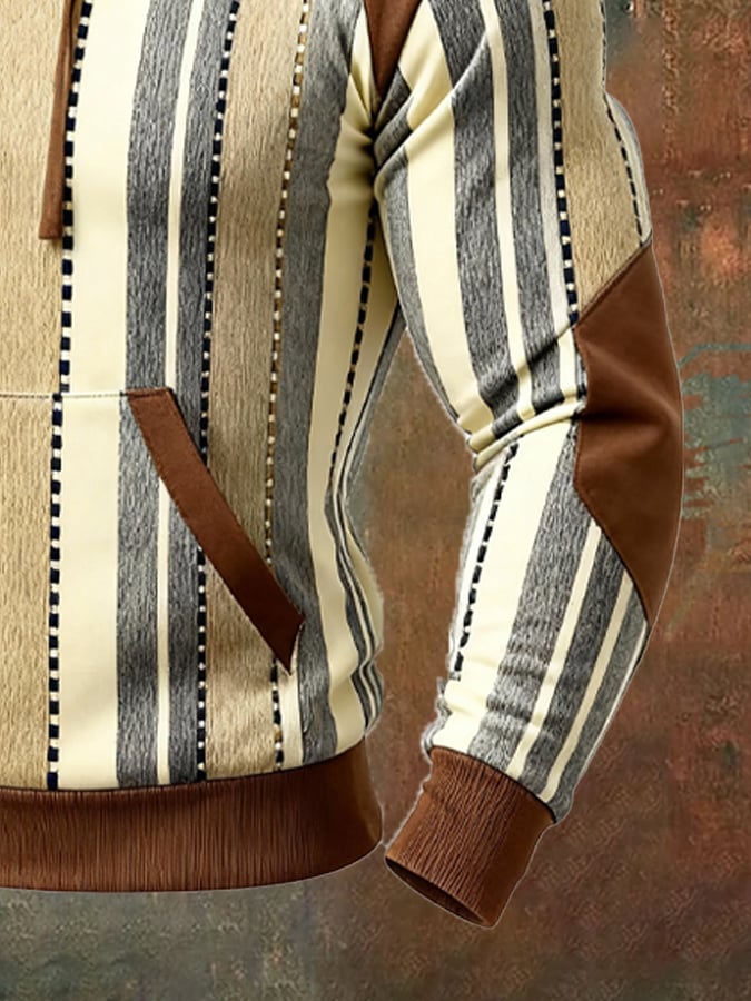 Men's Retro Distressed Color Block Print Casual Long Sleeve Sweatshirt