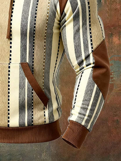 Men's Retro Distressed Color Block Print Casual Long Sleeve Sweatshirt