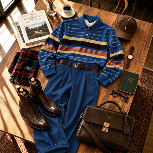 Men's Printed Polo Shirt and Pants Set