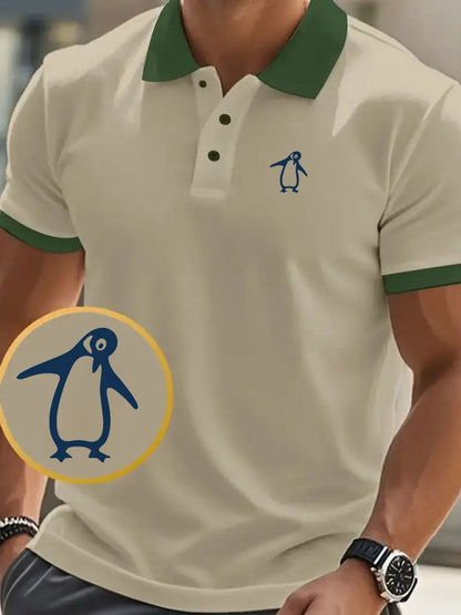 Men's classic casual polo shirt with penguin print