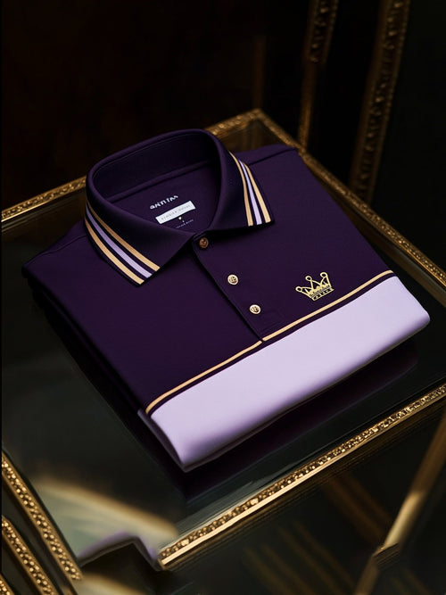 Men's Classic Business Check Button Short Sleeve Polo Shirt