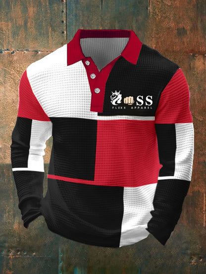 Men's Business Style Contrast Waffle Polo Shirt