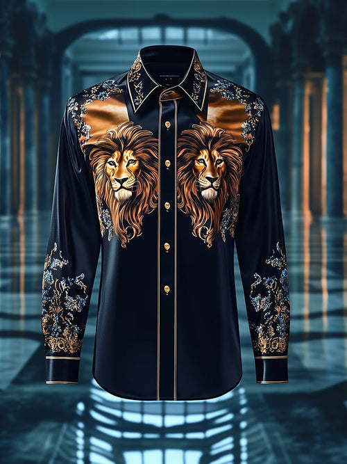 Men's Satin Luxe Print Long Sleeve Button Shirt