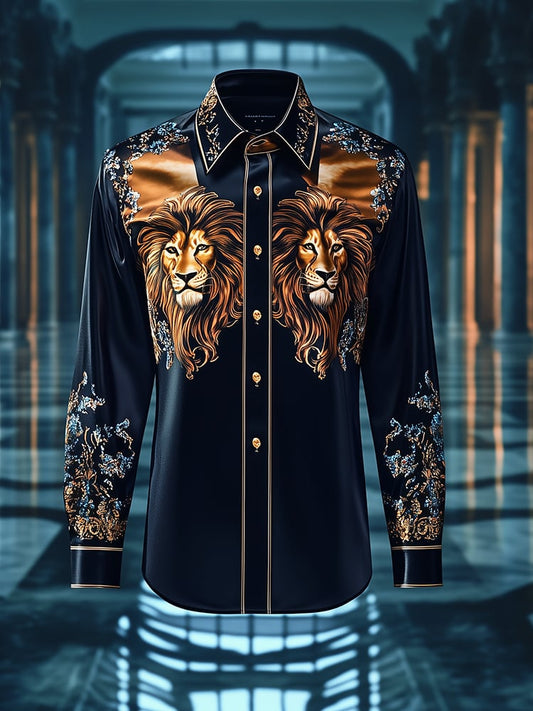 Men's Satin Luxe Print Long Sleeve Button Shirt