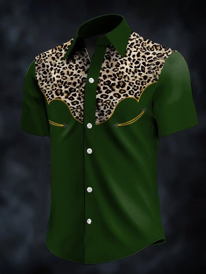 Men's Retro Western Contrast Print Short Sleeve Casual Shirt