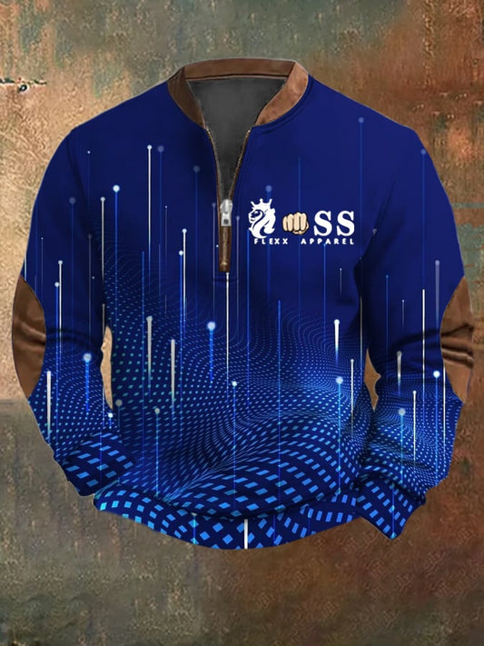 Men's Retro Letter Design Printed Casual Zipper Collar Long-Sleeved Sweatshirt