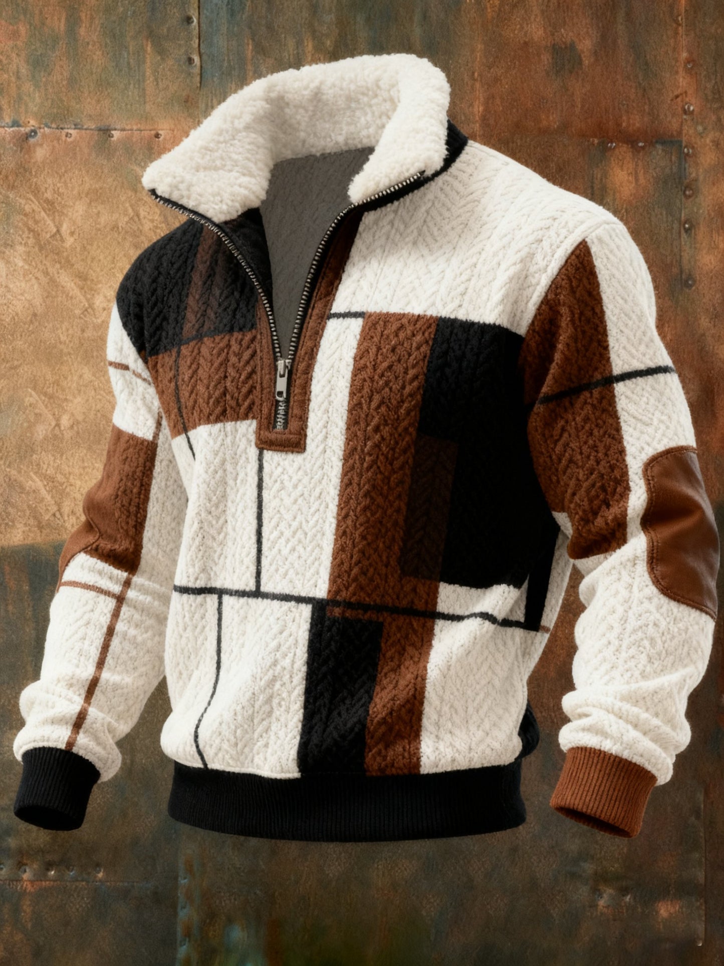 Men's Cable Textured Print Casual Sweatshirt