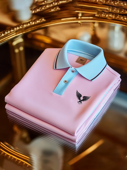 Men's Classic Business Check Button Short Sleeve Polo Shirt