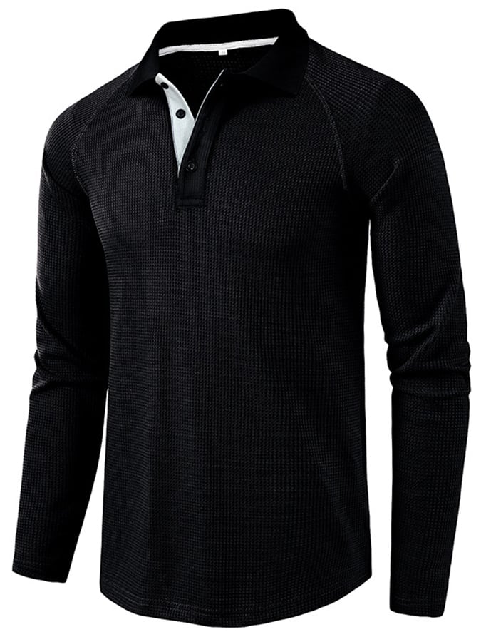 Athletic Casual Waffle Long Sleeve Half Button Polo Shirt
