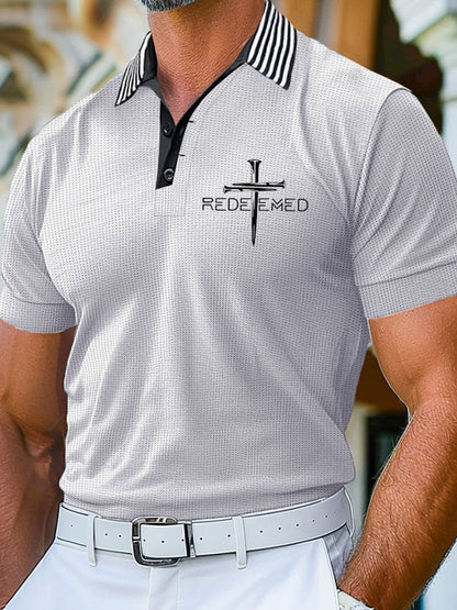 Men's Retro Faith Design Printed Comfortable And Breathable Casual Polo Shirt
