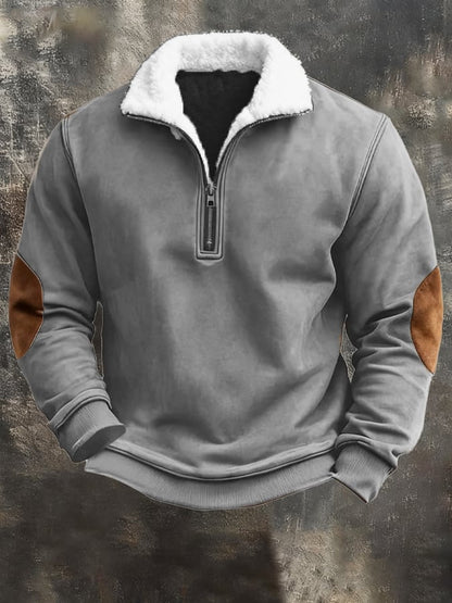 Men's Vintage Distressed Plush Lapel Warm Sweatshirt