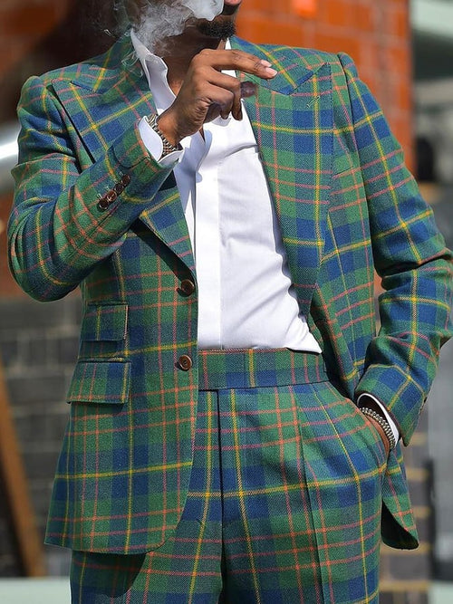 Men's Fashion Casual Two Buttont Plaid Blazer