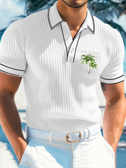 Men's Casual Vacation Coconut Tree Striped Polo