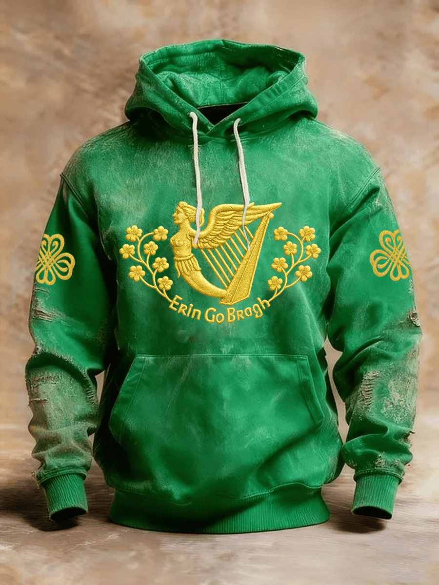 Men's Retro St. Patrick Printed Casual Hoodie