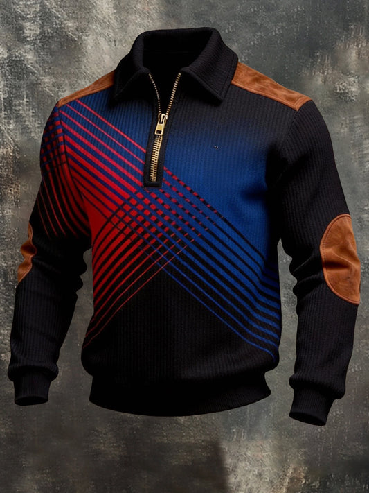 Men'S Fashionable Color-Block Printed Zip-Up Sweatshirt