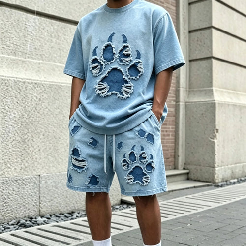 Men's Blue Crew-Neck Short-Sleeve T-Shirt and Shorts Set