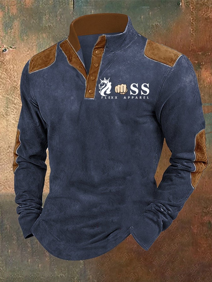 Men's Retro Letter Contrast Color Design Stand Collar Sweatshirt