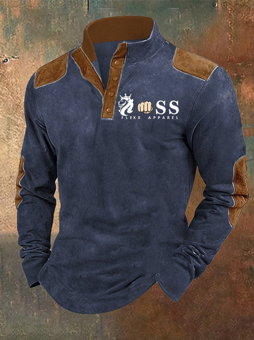 Men's Retro Letter Contrast Color Design Stand Collar Sweatshirt