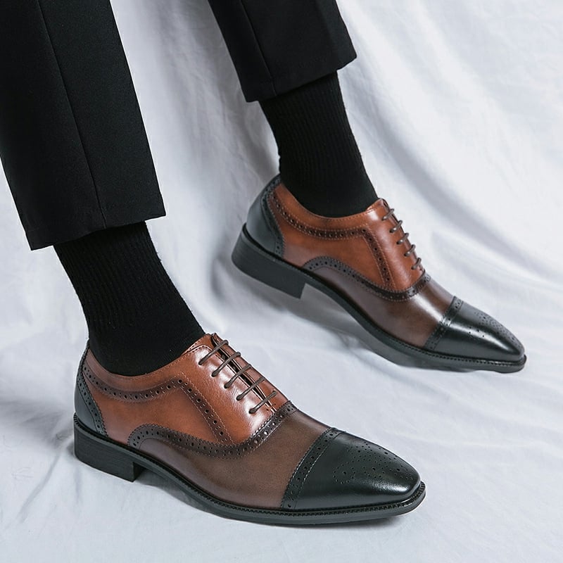 Men's Stylish Color Block British Casual Lace-Up Brogues Oxford Leather Shoes