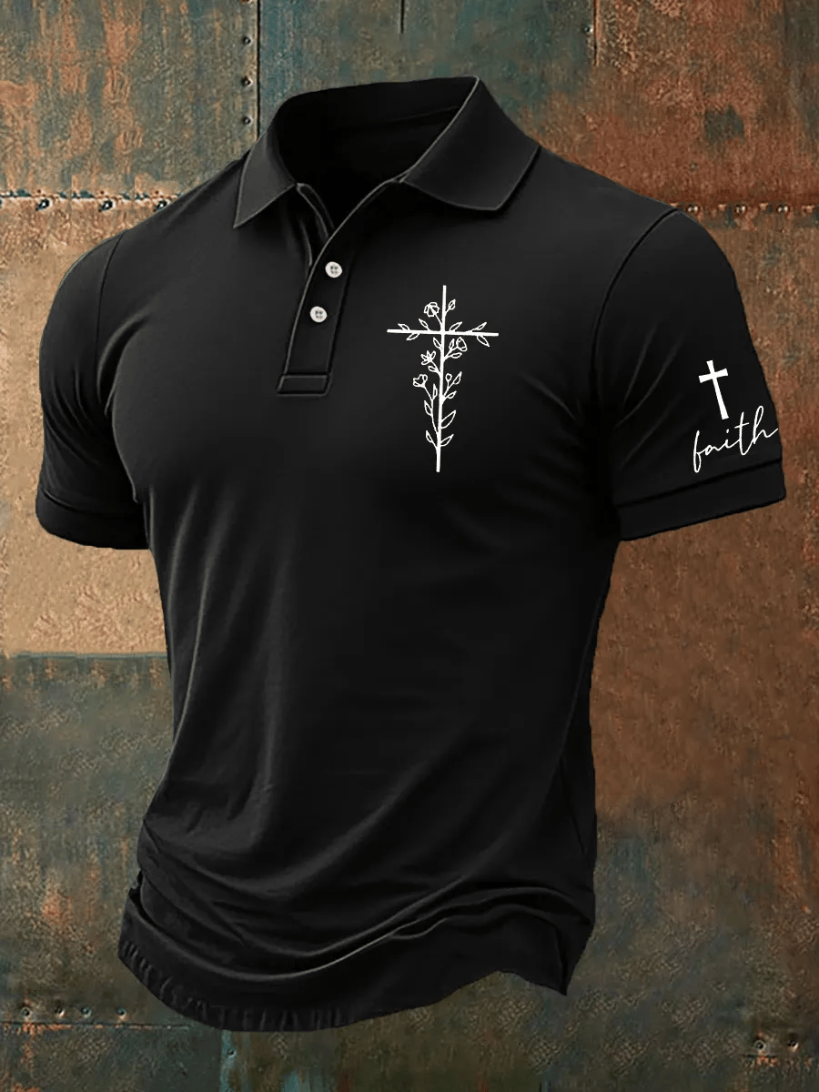 Men's Faith Cross Print Polo Shirt