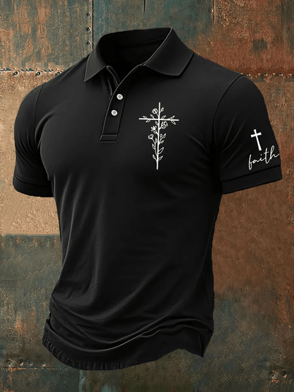 Men's Faith Cross Print Polo Shirt