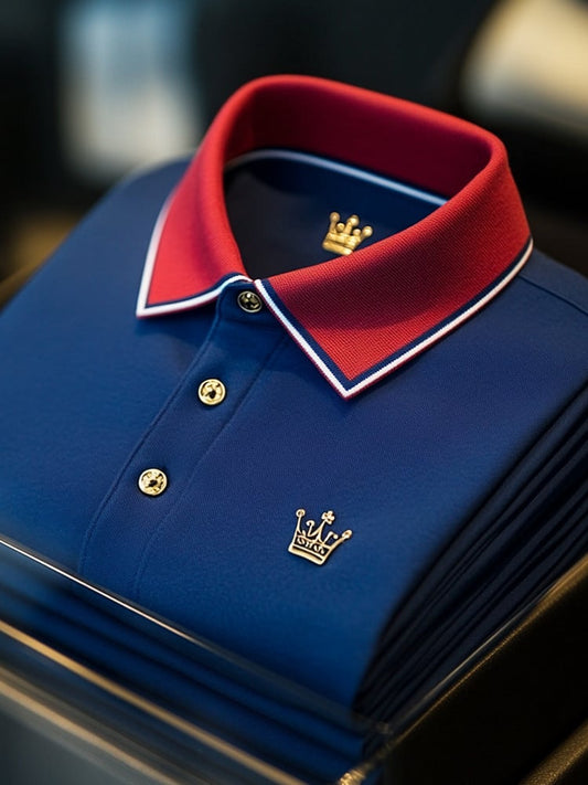 Men's Business Crown Print Sweat-Wicking Short Sleeve Polo Shirt