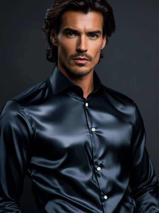 Men's luxurious dark calm high-end long-sleeved shirt