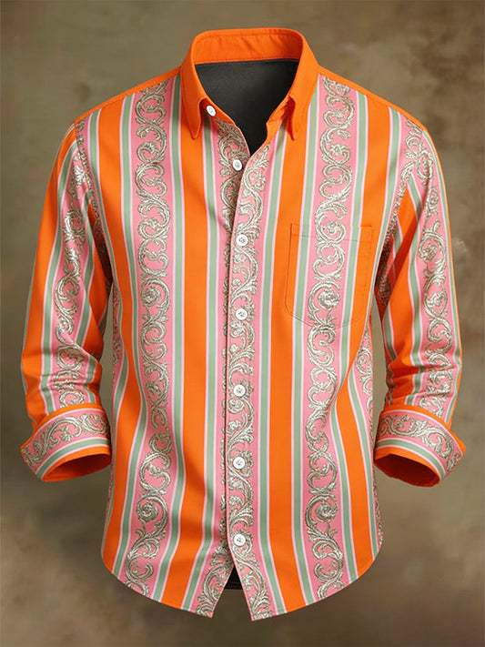 Men's Retro Business Casual Baroque Striped Long-Sleeved Shirt