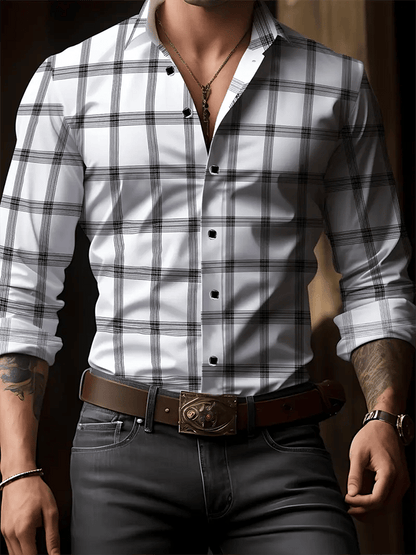 Men's Business Casual Printed Long Sleeve Shirt