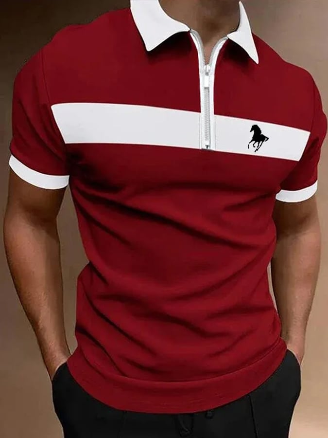 Men's Horse Print Casual Polo Shirt