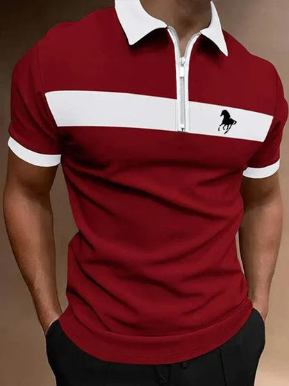 Men's Horse Print Casual Polo Shirt