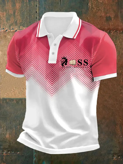Men's Retro Letter Print Casual Polo Shirt