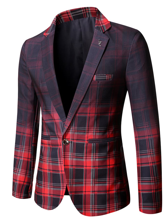 Checkered Contrasting Color Gentleman Business Casual Slim Fitting Suit Jacket