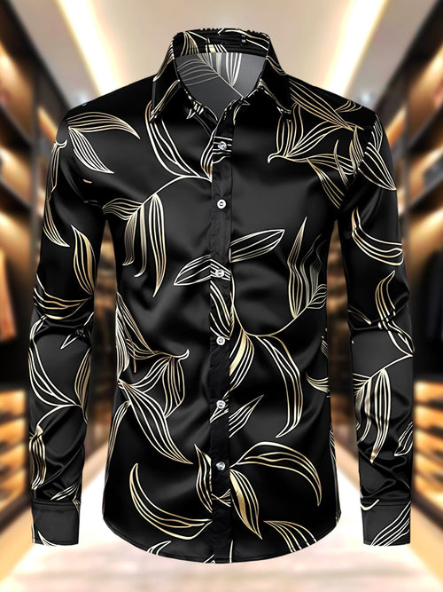 Men's Satin Luxe Floral Long Sleeve Button-Down Shirt